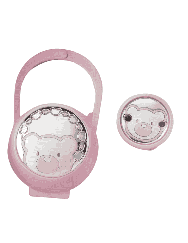 Set Infantil Portachupetes con Pinza Oso Rosa - Eventi 54526/02R