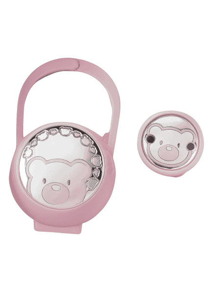 Set Infantil Portachupetes con Pinza Oso Rosa - Eventi 54526/02R