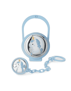 Set Infantil Portachupetes con Pinza Unicornio Azul - Puro argenti  PU8564/C