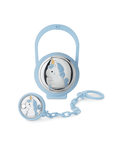 Set Infantil Portachupetes con Pinza Unicornio Azul - Puro argenti  PU8564/C