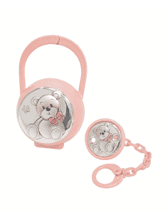 Set Infantil Portachupetes con Pinza Oso rosa - Eventi EV3464/01R