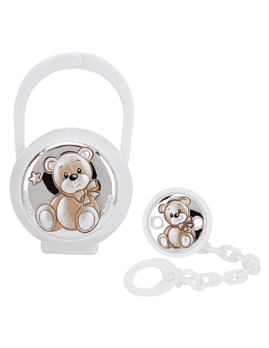 Set Infantil Portachupetes con Pinza Oso Blanco- Eventi EV3464/01B