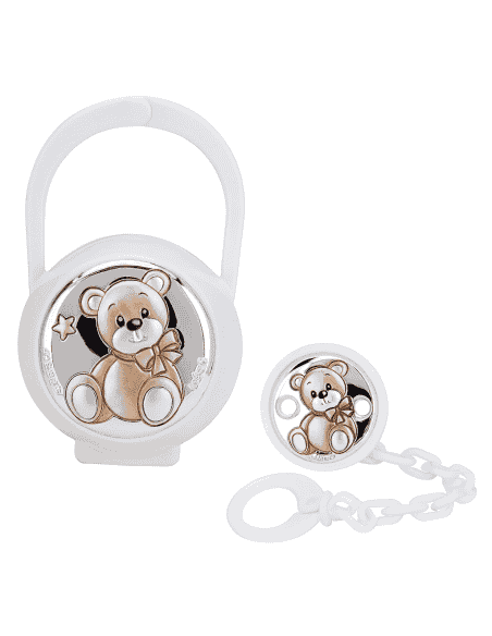 Set Infantil Portachupetes con Pinza Oso Blanco- Eventi EV3464/01B