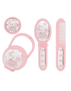 Set Infantil Portachupetes con Pinza, Cepillo y Peine Elefante Rosa - Eventi EV3236/05R