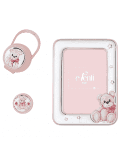 Set Infantil Portachupetes con pinza y Marco de Fotos Oso Rosa - Eventi EV3466/02R