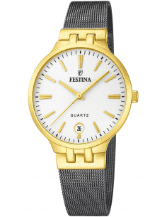 Reloj para Mujer Caja Dorada con Malla Negra y Esfera Blanca - Festina F20714/1