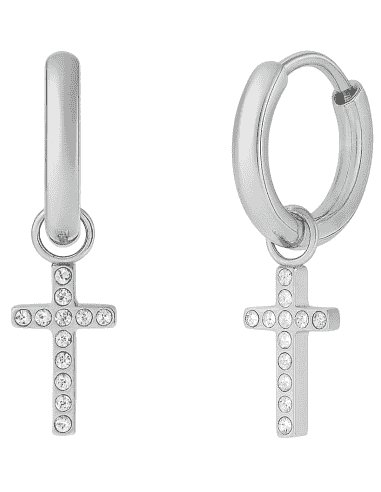 Pendientes para Mujer de Acero Aro cruz colgante con circonitas - Marea C02201/AH