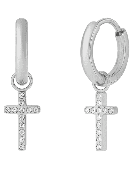 Pendientes para Mujer de Acero Aro cruz colgante con circonitas - Marea C02201/AH