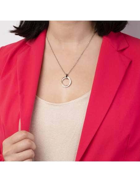 Collar para Mujer de Acero Colgante Doble Circulo con Circonitas - Lotus LS1780/1/2