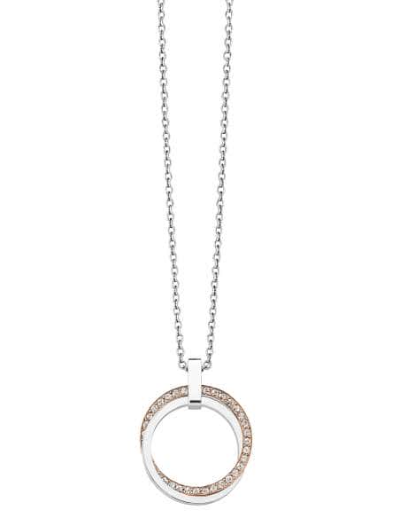 Collar para Mujer de Acero Colgante Doble Circulo con Circonitas - Lotus LS1780/1/2