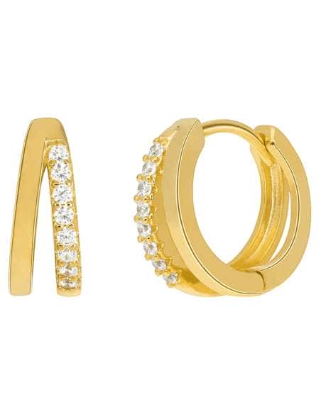 Pendientes para Mujer Doble Aro con Circonitas de Plata Chapada en Oro - Marea D03801/AR