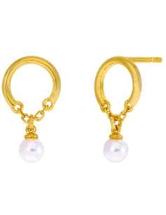 Pendientes para Mujer Aro con Cadena y Perla de Plata Chapada en Oro - Marea D03201/AV