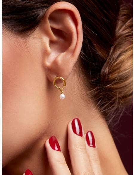 Pendientes para Mujer Aro con Cadena y Perla de Plata Chapada en Oro - Marea D03201/AV