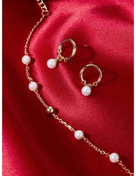 Pendientes para Mujer Aro con Cadena y Perla de Plata Chapada en Oro - Marea D03201/AV