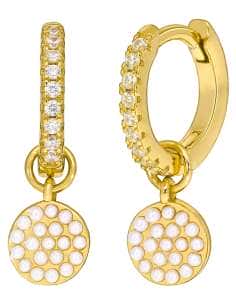 Pendientes para Niña Aro con circonitas y Perlas de Plata Chapada en Oro - Marea D02101/AG