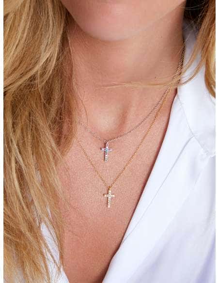 Collar para Mujer de Plata chapada en oro con Cruz y Circonitas  - Marea D03807/AL