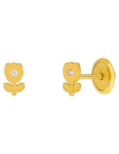 Pendientes para Niña en forma de Flor con Circonita Plata Chapada en oro - Marea D03401/AR