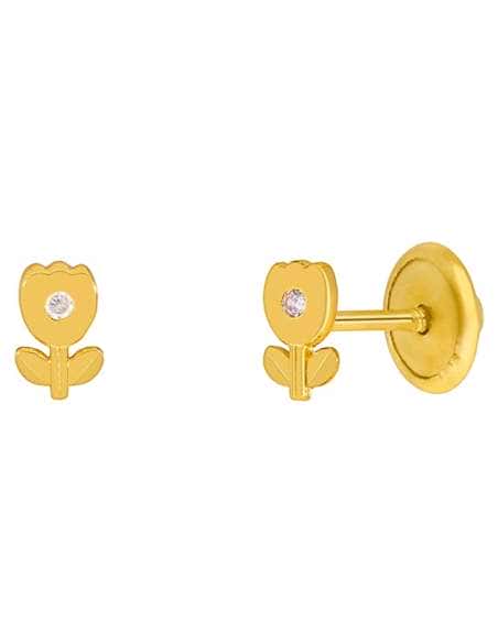 Pendientes para Niña en forma de Flor con Circonita Plata Chapada en oro - Marea D03401/AR