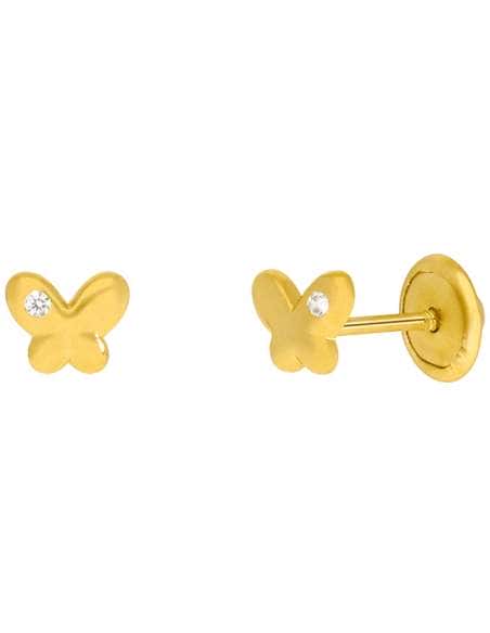 Pendientes para Niña en forma de Mariposa con Circonita Plata Chapada en Oro - Marea D03401/AD