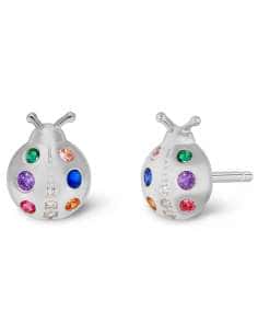 Pendientes para Niña en forma de Mariquita con Circonitas de Colores de Plata - Marea D02401/AP