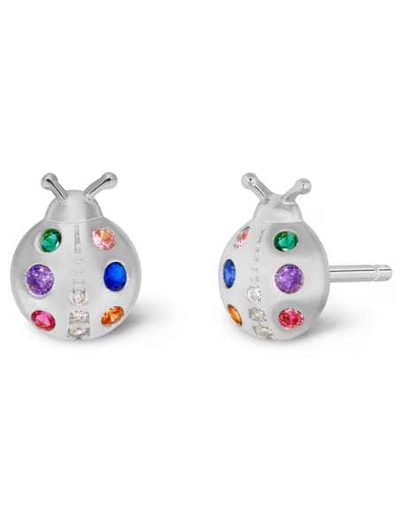 Pendientes para Niña en forma de Mariquita con Circonitas de Colores de Plata - Marea D02401/AP