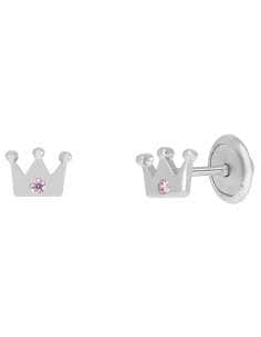 Pendientes para Niña en forma de Corona con Circonita Rosa de Plata - Marea D03401/AG