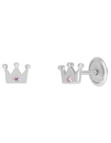 Pendientes para Niña en forma de Corona con Circonita Rosa de Plata - Marea D03401/AG