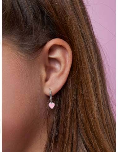 Pendientes para Niña Aros Hoop con Corazón Rosa...