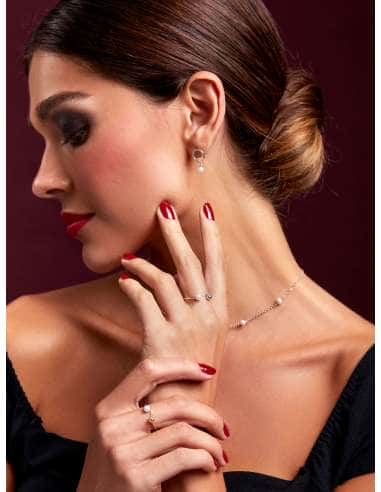 Pendientes para Mujer Aros con Cadena y Perla en Plata de 1ª Ley - Marea D03201/AU
