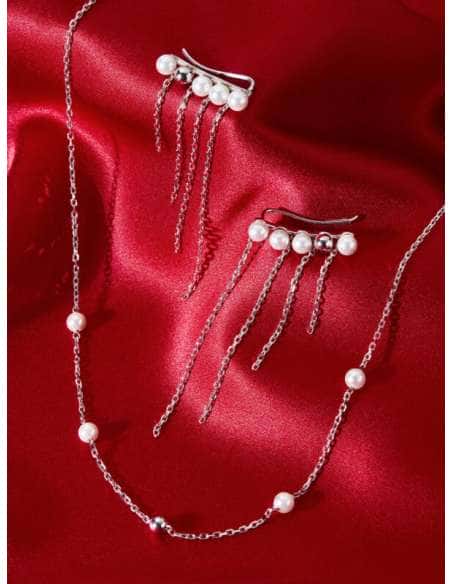 Pendientes para Mujer Trepadores de Perlas en Cascada en Plata de 1ª Ley Rodiada - Marea D03201/AW