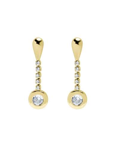 Pendientes Largos para Mujer en Oro  con Circonitas - Oro Amarillo 18K