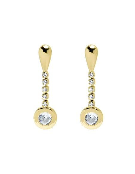 Pendientes Largos para Mujer en Oro  con Circonitas - Oro Amarillo 18K
