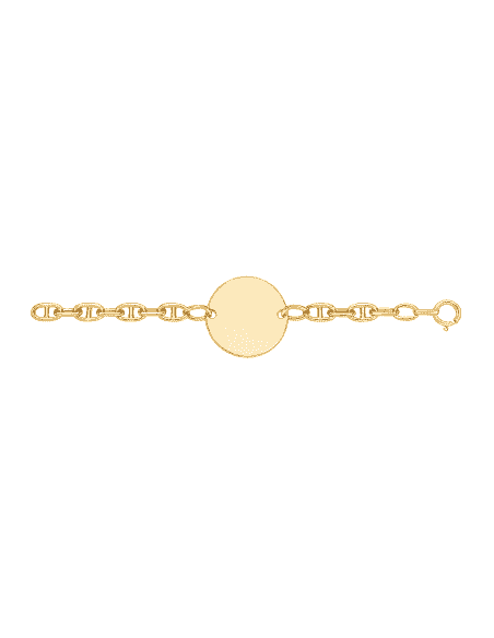 Pulsera para Mujer Oro Amarillo calabrote con Placa Redonda Personalizable - Oro amarillo 18K