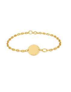Pulsera para Mujer Oro Amarillo calabrote con Placa Redonda Personalizable - Oro amarillo 18K