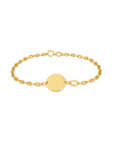 Pulsera para Mujer Oro Amarillo calabrote con Placa Redonda Personalizable - Oro amarillo 18K