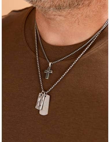 Collar para Hombre de Acero Envejecido con Cruz...