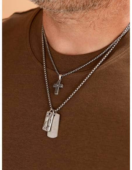 Collar para Hombre de Acero Envejecido con Cruz - Marea C00107/121