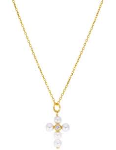 Collar para Niña de Plata Chapada en Oro con Cruz de Perlas y Circonita - Marea D03307/AD