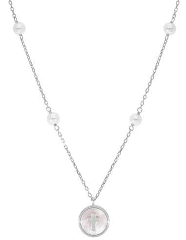 Collar para Niña de Plata con Perlas y Medalla Nácar Cruz  - Marea D03307/AE