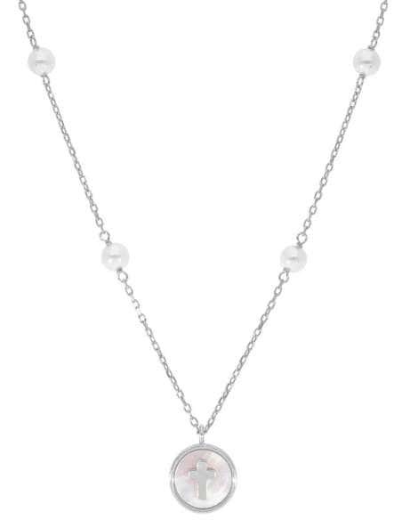 Collar para Niña de Plata con Perlas y Medalla Nácar Cruz  - Marea D03307/AE