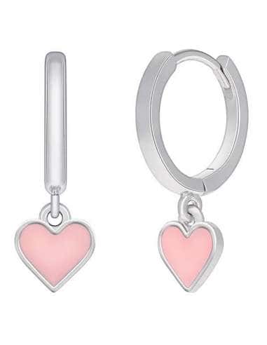 Pendientes para Niña Aros Hoop con Corazón Rosa en Plata de 1ª Ley Rodiada - Marea D02401/AA