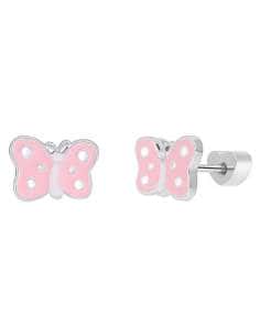 Pendientes para Niña Mariposa Rosa y Blanca en Plata Rodiada - Marea D04001/AD