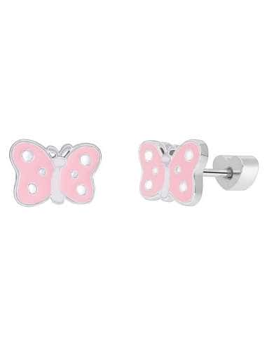 Pendientes para Niña Mariposa Rosa y Blanca en Plata Rodiada - Marea D04001/AD