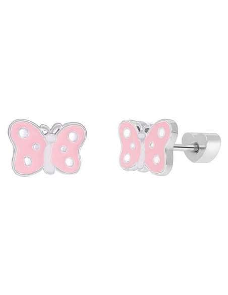 Pendientes para Niña Mariposa Rosa y Blanca en Plata Rodiada - Marea D04001/AD