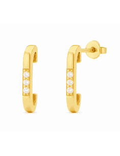 Pendientes para Mujer Medio Aro con Circonitas - Oro Amarillo 18K