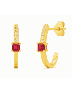 Pendientes para Mujer Oro 18k con Rubí y Circonitas - Oro Amarillo 18K