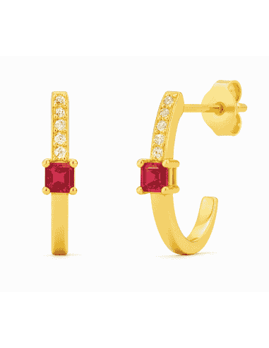 Pendientes para Mujer Oro 18k con Rubí y Circonitas - Oro Amarillo 18K