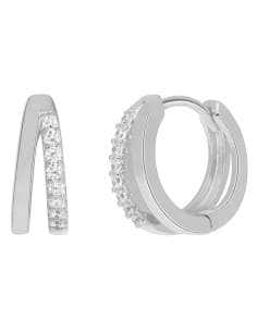 Pendientes para Mujer Doble Aro con Circonitas en Plata Rodiada - Marea D03801/AQ