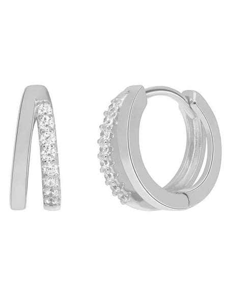 Pendientes para Mujer Doble Aro con Circonitas en Plata Rodiada - Marea D03801/AQ