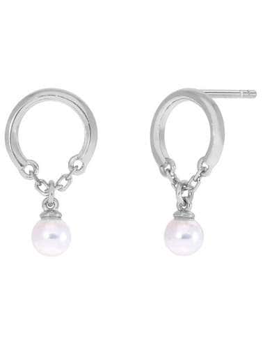 Pendientes para Mujer Aros con Cadena y Perla en Plata - Marea D03201/AU